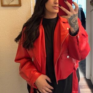 Vici dolls Cherry red faux leather moto crop jacket